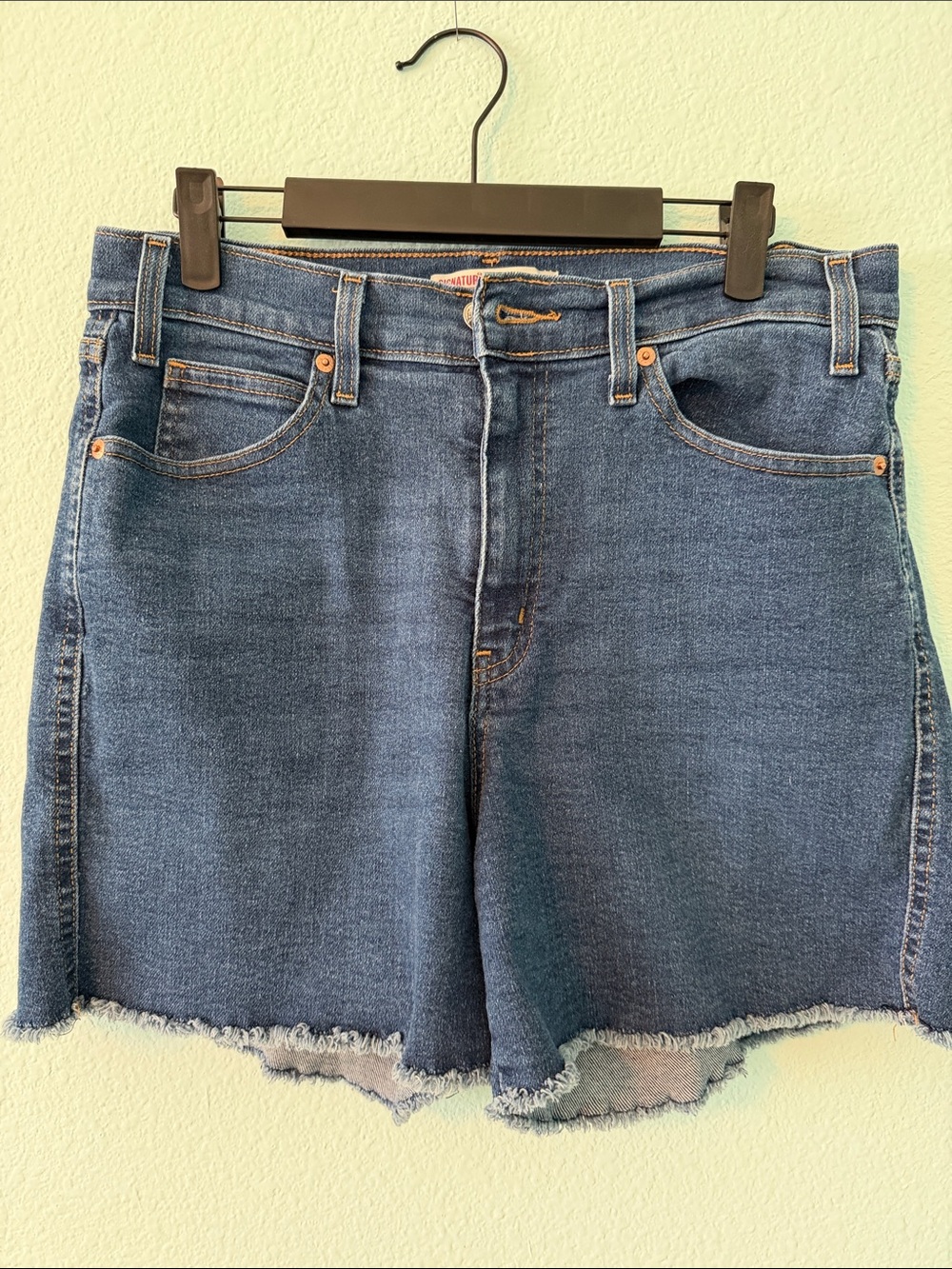Signature by Levi Strauss Womens High Rise Denim Shorts Frayed Hem Size 12